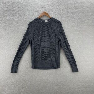 Gap Sweater Mens Medium Gray Cable Knit Crewneck Cotton Fisherman Outdoor Cabin